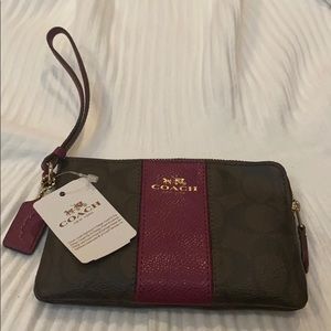 Authentic Brown & Plum Coach Signature Wristlet